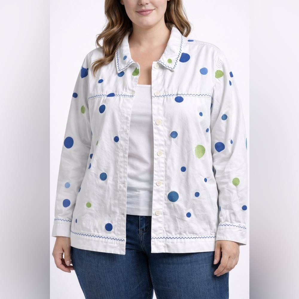 Vintage Y2K Embroidered Embellished Bubble Jacket - oversized- white denim - XL